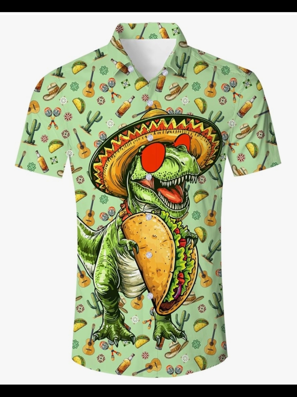 BNWT Men's Plus Size Hawaiian Taco T-Rex Graphic Button-Up Shirt